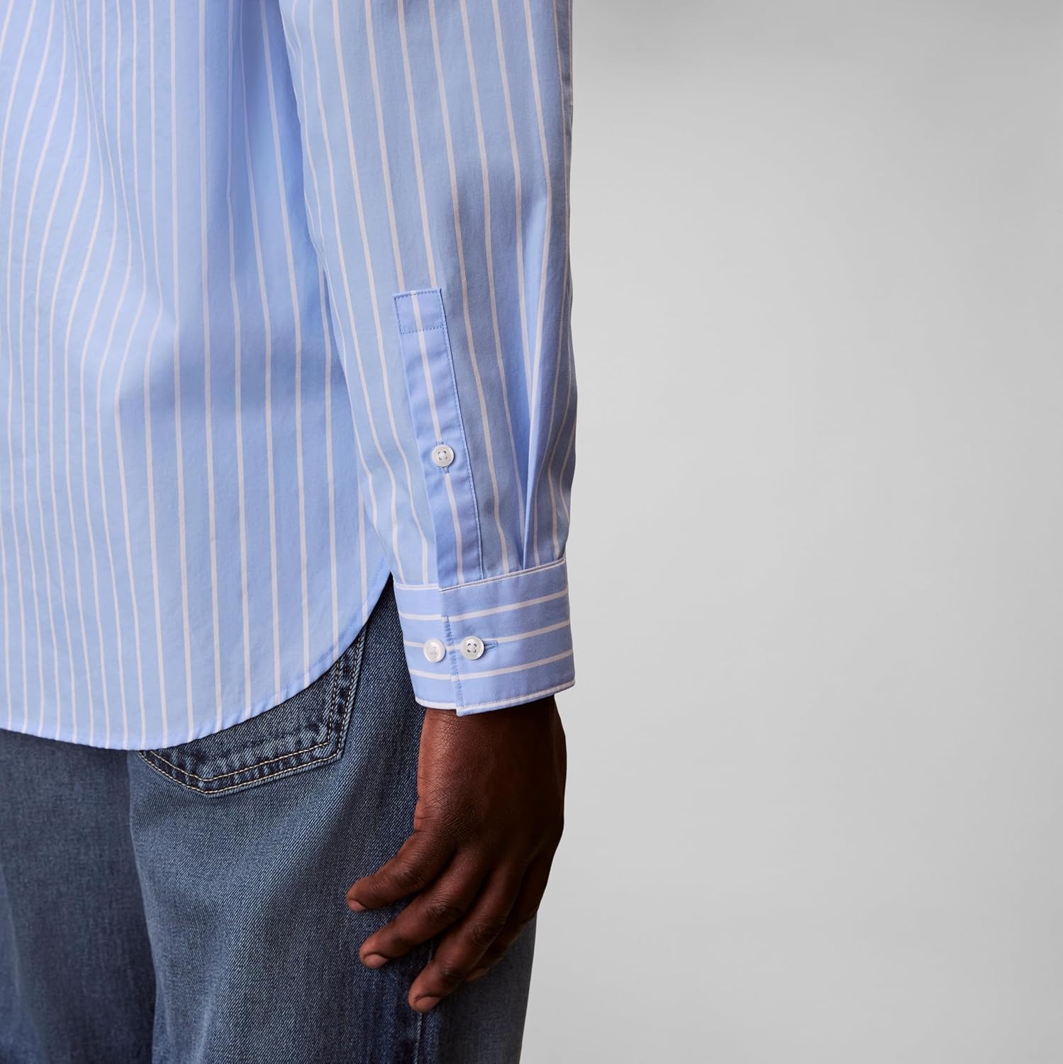 image:imageCalvin Klein Mens Stripe Poplin Relaxed ButtonDown ShirtBlue Descent