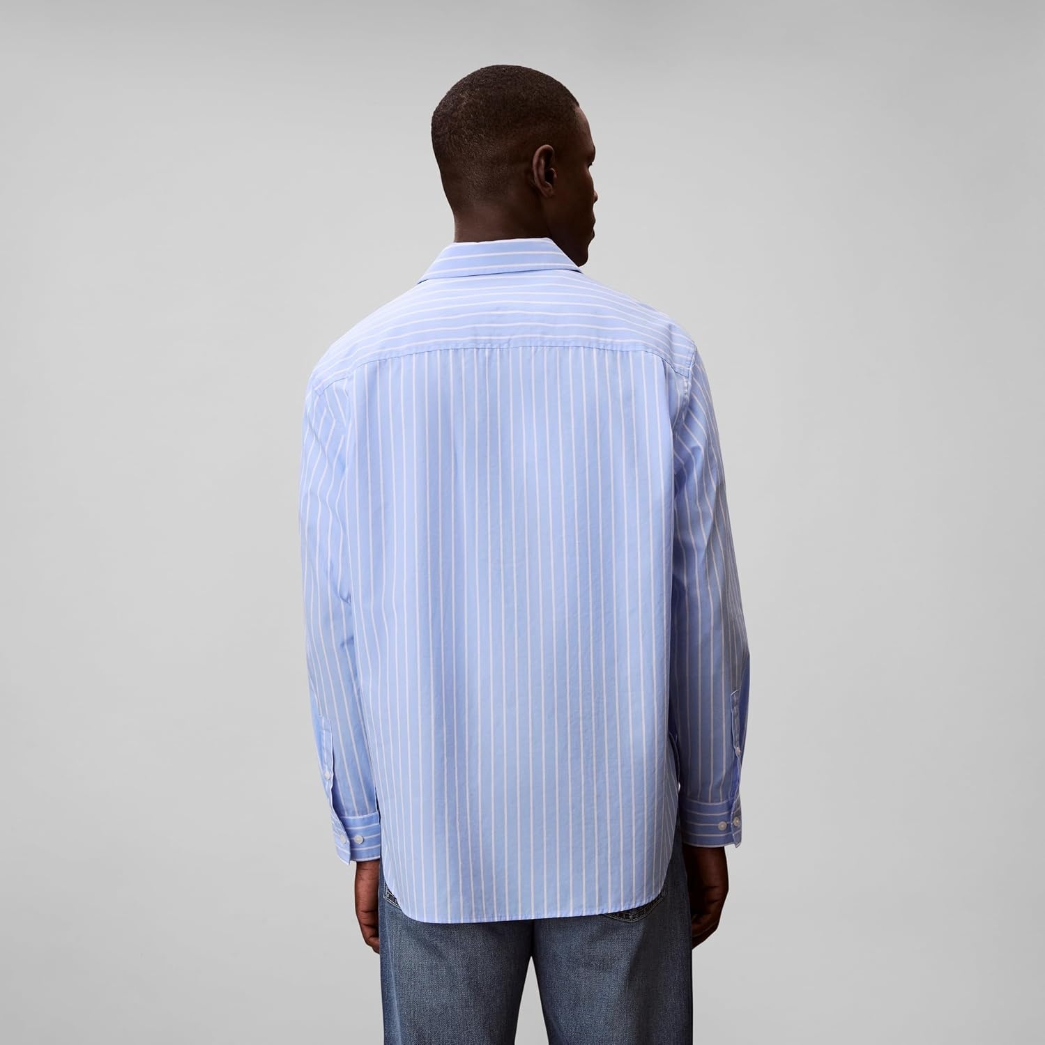 image:imageCalvin Klein Mens Stripe Poplin Relaxed ButtonDown ShirtBlue Descent