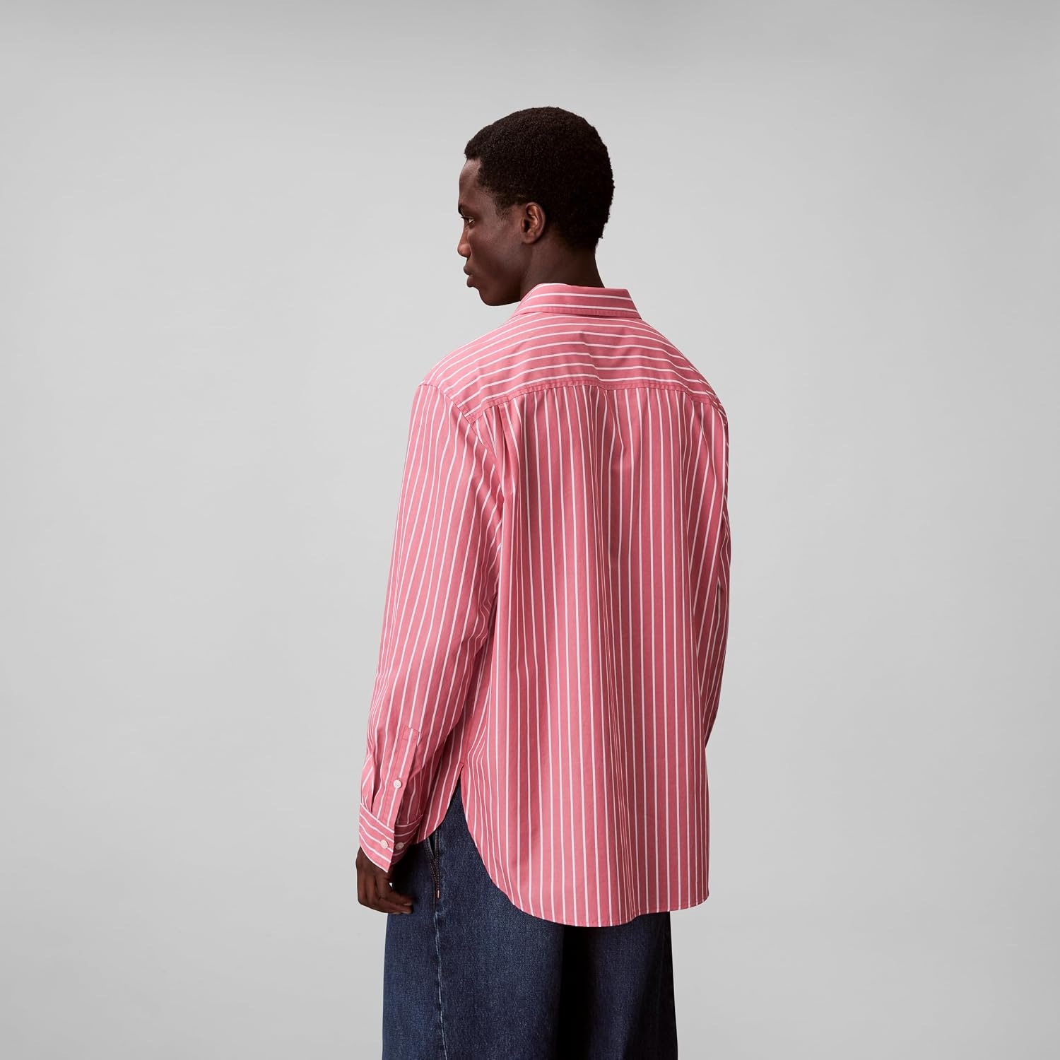 image:imageCalvin Klein Mens Stripe Poplin Relaxed ButtonDown ShirtBrilliant Pink