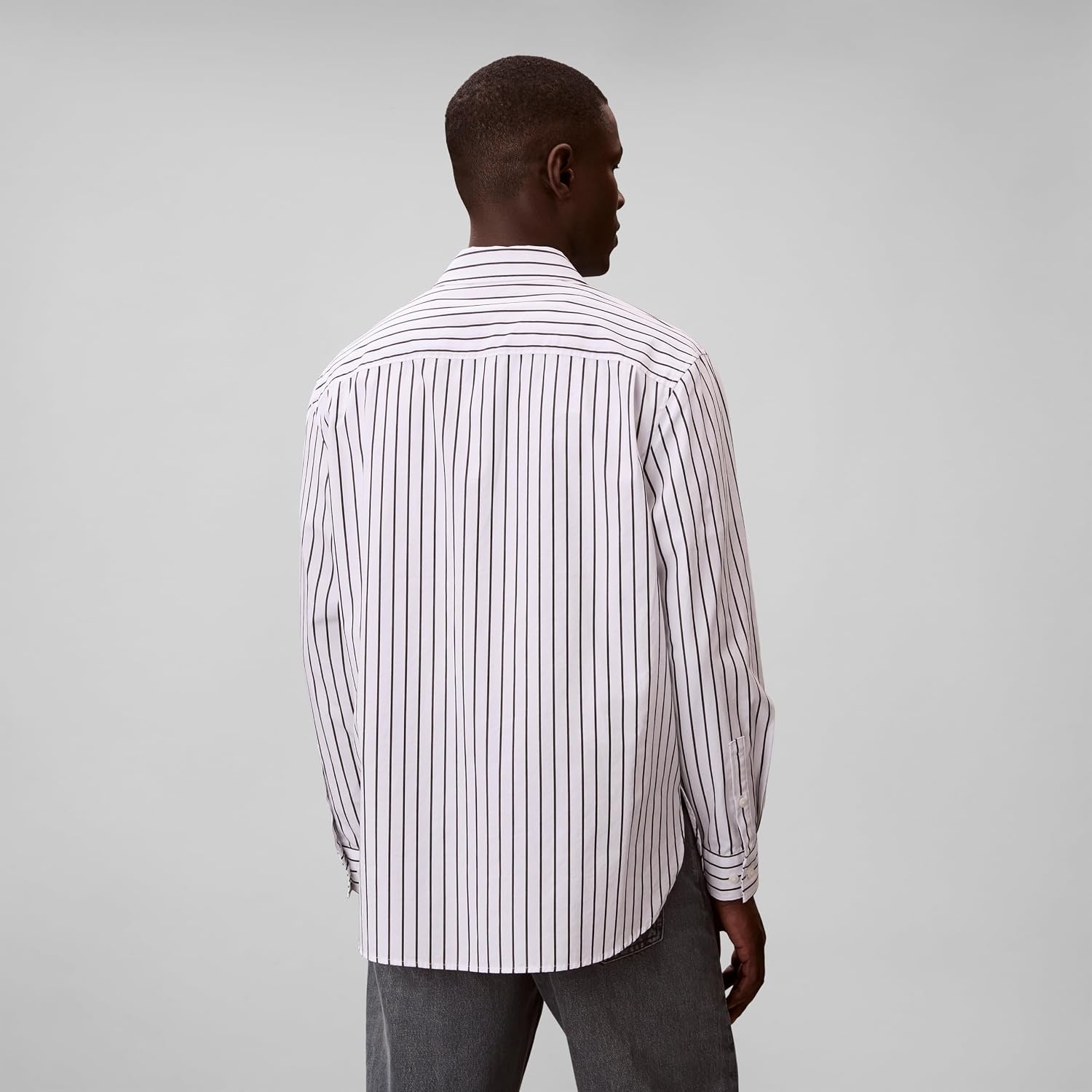 image:imageCalvin Klein Mens Stripe Poplin Relaxed ButtonDown ShirtBrilliant White