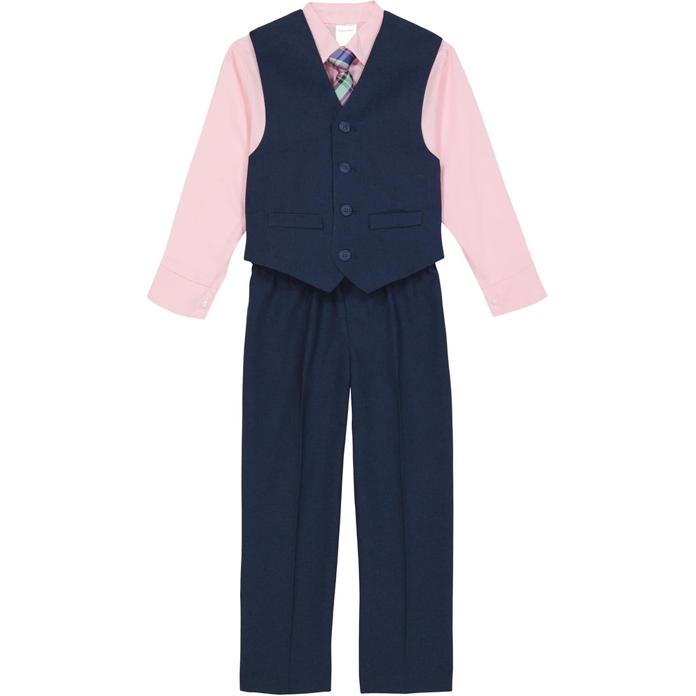 image:imageCalvin Klein Boys 4piece Formal Suit Set Includes Dress Shirt with Bow Tie Suit Vest amp Dress PantsBank Blue