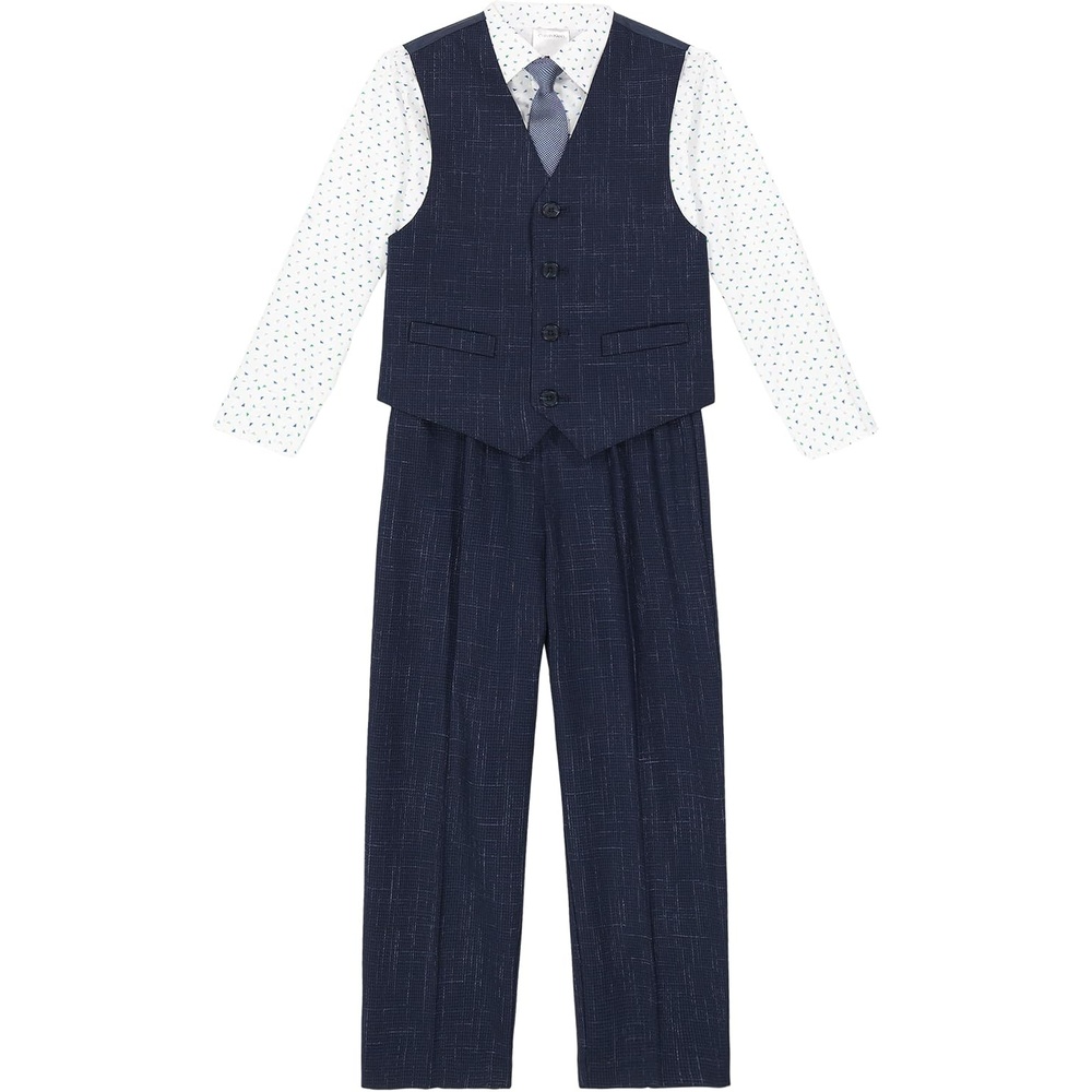 image:imageCalvin Klein Boys 4piece Formal Suit Set Includes Dress Shirt with Bow Tie Suit Vest amp Dress PantsBatik Blue