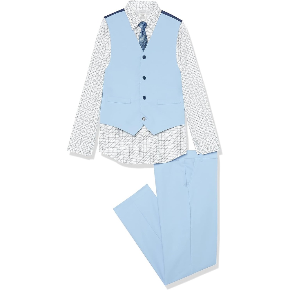 image:imageCalvin Klein Boys 4piece Formal Suit Set Includes Dress Shirt with Bow Tie Suit Vest amp Dress PantsBel Air Blue Performance