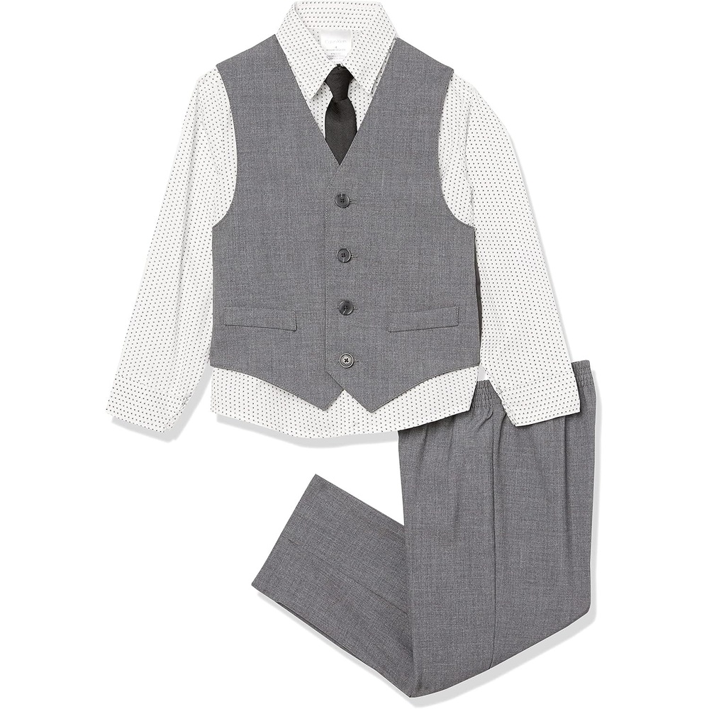 image:imageCalvin Klein Boys 4piece Formal Suit Set Includes Dress Shirt with Bow Tie Suit Vest amp Dress PantsOxford Grey