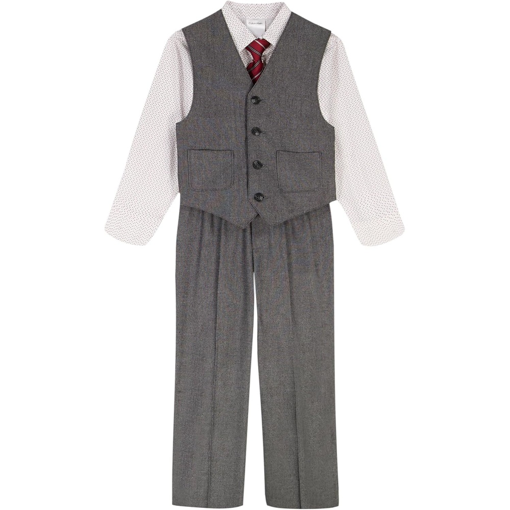 image:imageCalvin Klein Boys 4piece Formal Suit Set Includes Dress Shirt with Bow Tie Suit Vest amp Dress PantsSilverware