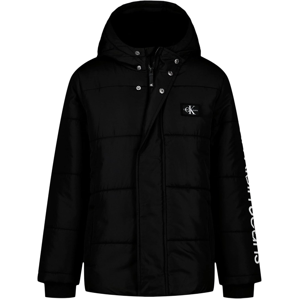 image:imageCalvin Klein Boys Heavyweight Hooded Bubble Jacket With Polar Fleece LiningWordmark Black