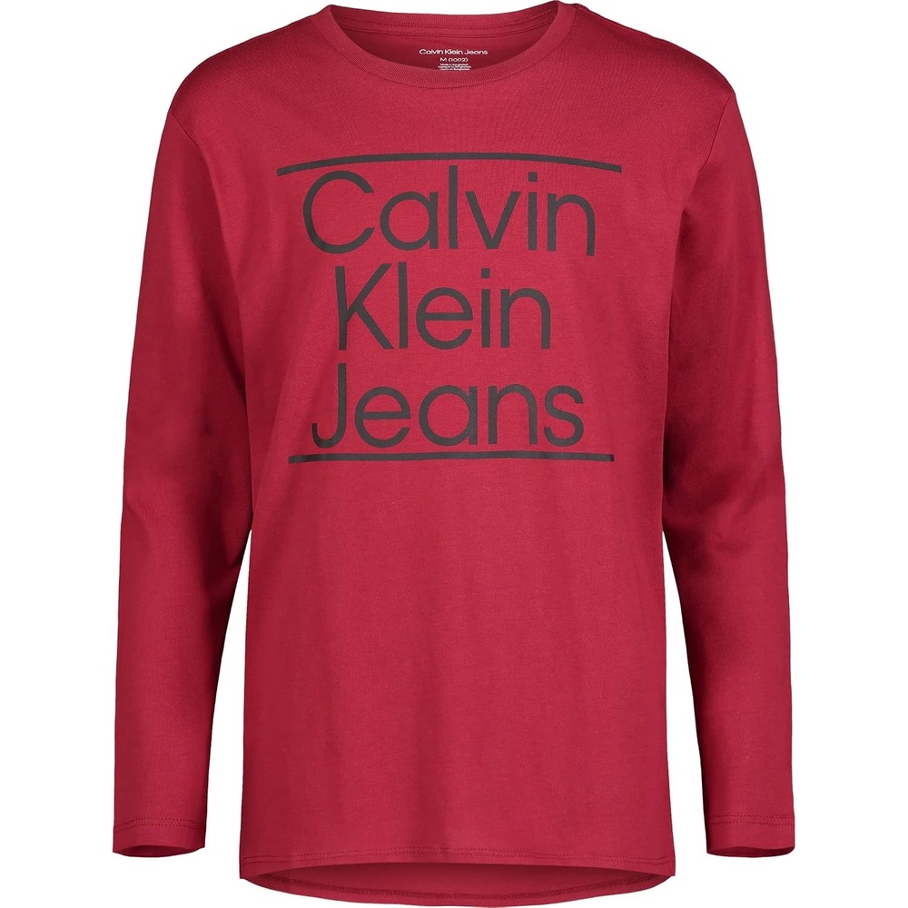 image:imageCalvin Klein Boys Long Sleeve Crew Neck TShirt Soft Comfortable Relaxed FitAligned Red Carpet