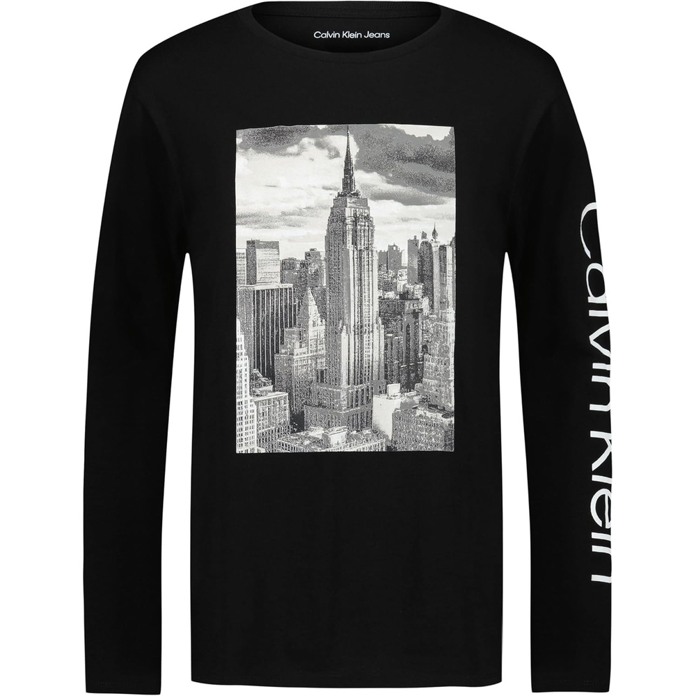 image:imageCalvin Klein Boys Long Sleeve Crew Neck TShirt Soft Comfortable Relaxed FitBig City Black
