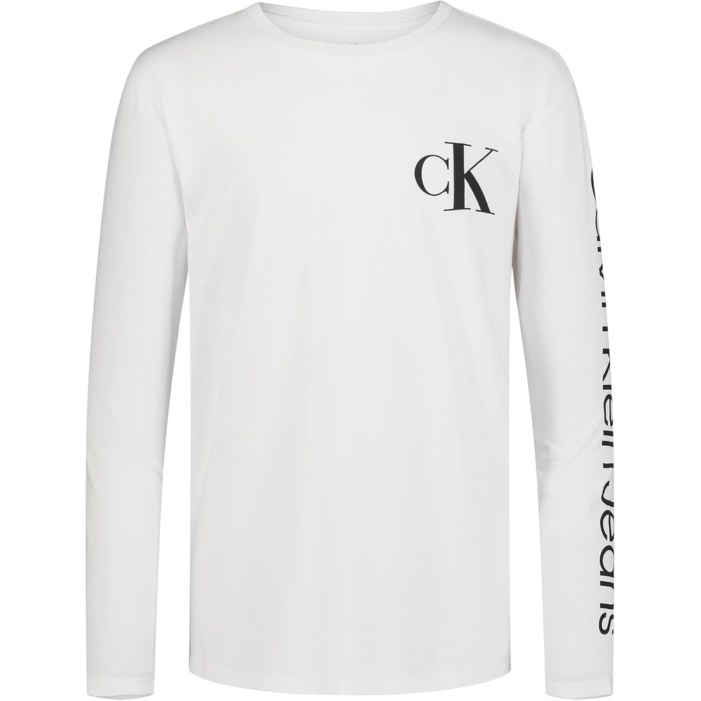 image:imageCalvin Klein Boys Long Sleeve Crew Neck TShirt Soft Comfortable Relaxed FitBig Ck White