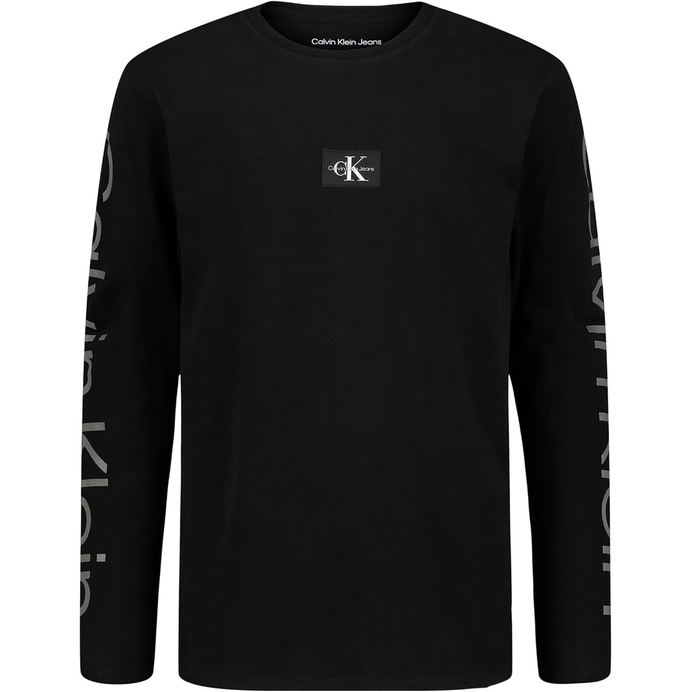 image:imageCalvin Klein Boys Long Sleeve Crew Neck TShirt Soft Comfortable Relaxed FitCk Sleeve Print Black