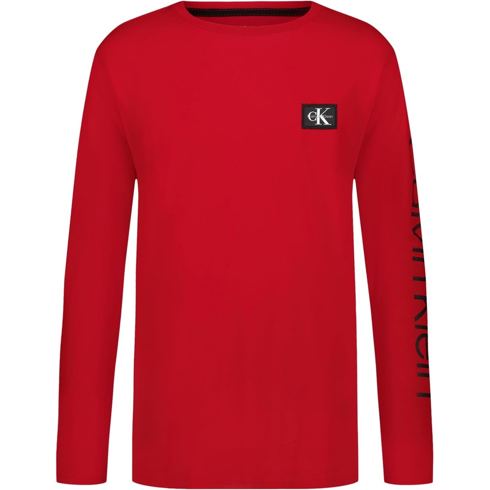 image:imageCalvin Klein Boys Long Sleeve Crew Neck TShirt Soft Comfortable Relaxed FitCk Sleevehit Racing Red