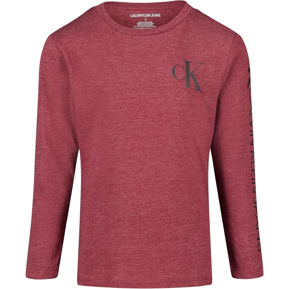 image:imageCalvin Klein Boys Long Sleeve Crew Neck TShirt Soft Comfortable Relaxed FitSignature Cabernet