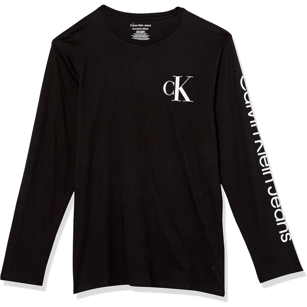 image:imageCalvin Klein Boys Long Sleeve Crew Neck TShirt Soft Comfortable Relaxed FitSimply Vertical Black