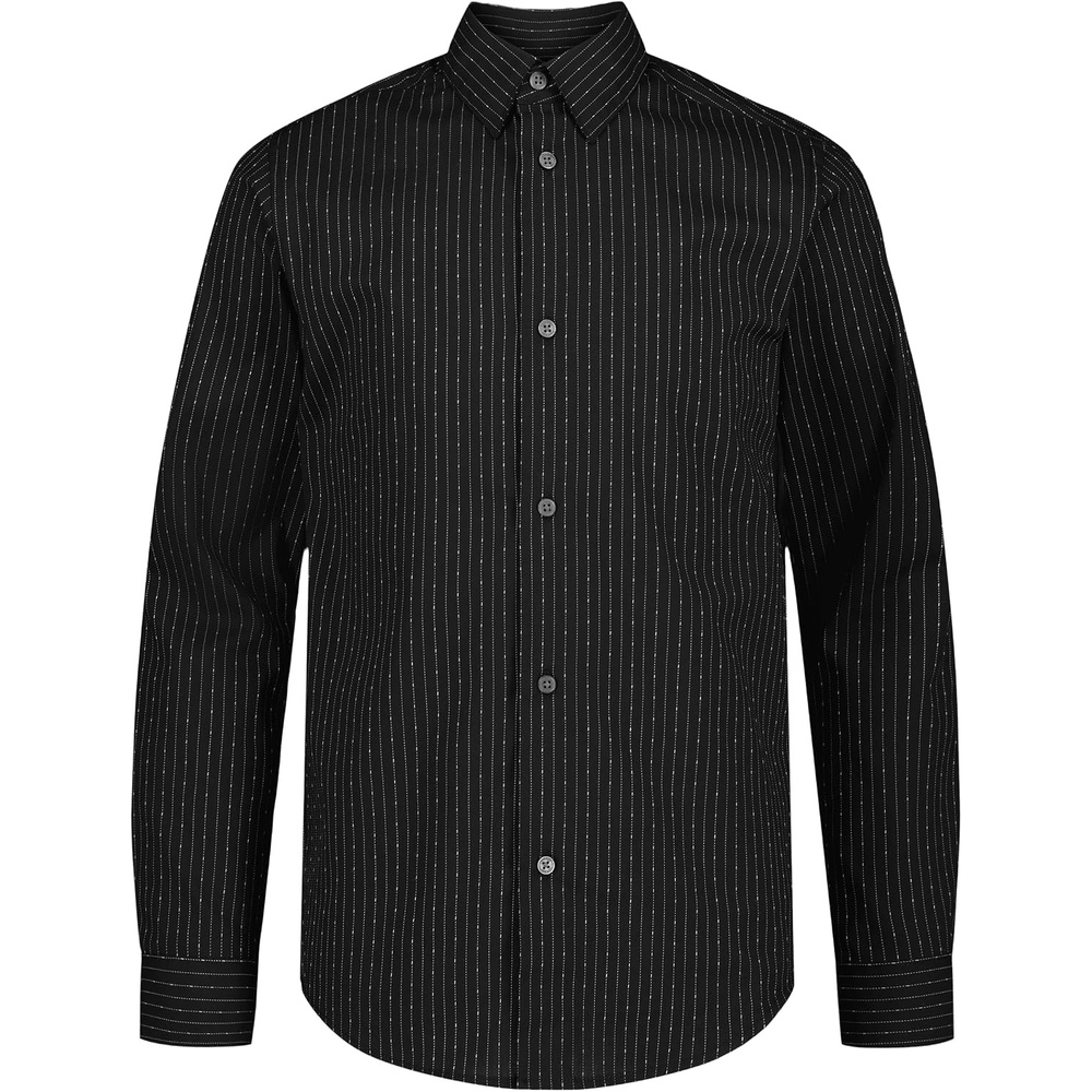 image:imageCalvin Klein Boys Long Sleeve Patterned Dress Shirt ButtonDown Style with Cuffs amp Shirttail HemBlack Dobby Stripe