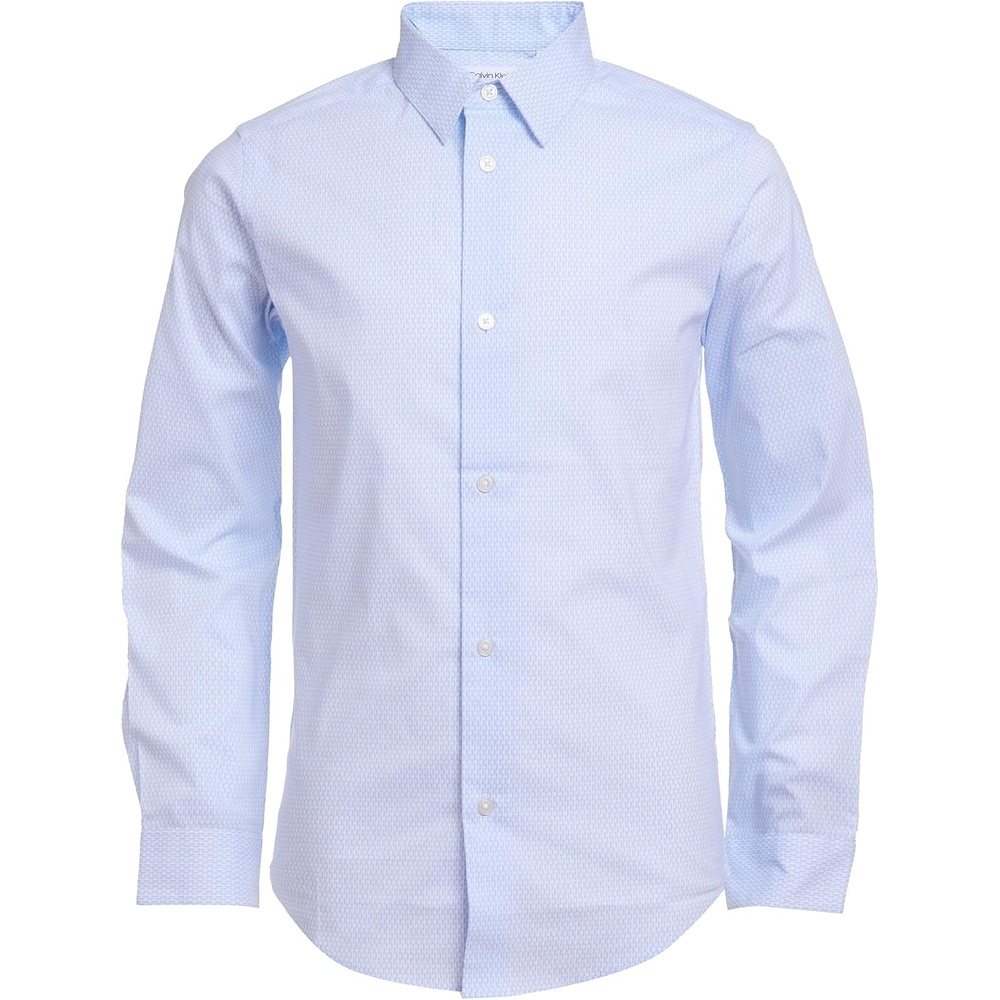 image:imageCalvin Klein Boys Long Sleeve Patterned Dress Shirt ButtonDown Style with Cuffs amp Shirttail HemCrystal Blue