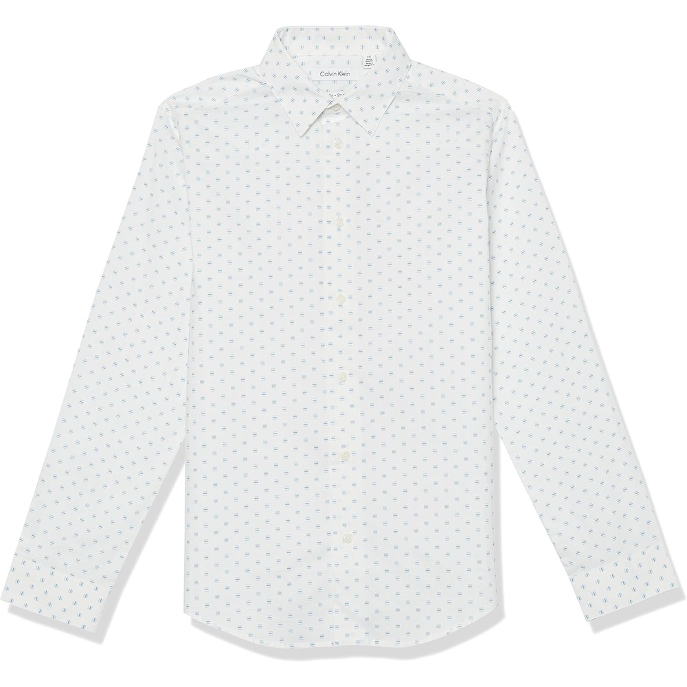 image:imageCalvin Klein Boys Long Sleeve Patterned Dress Shirt ButtonDown Style with Cuffs amp Shirttail HemJetstream