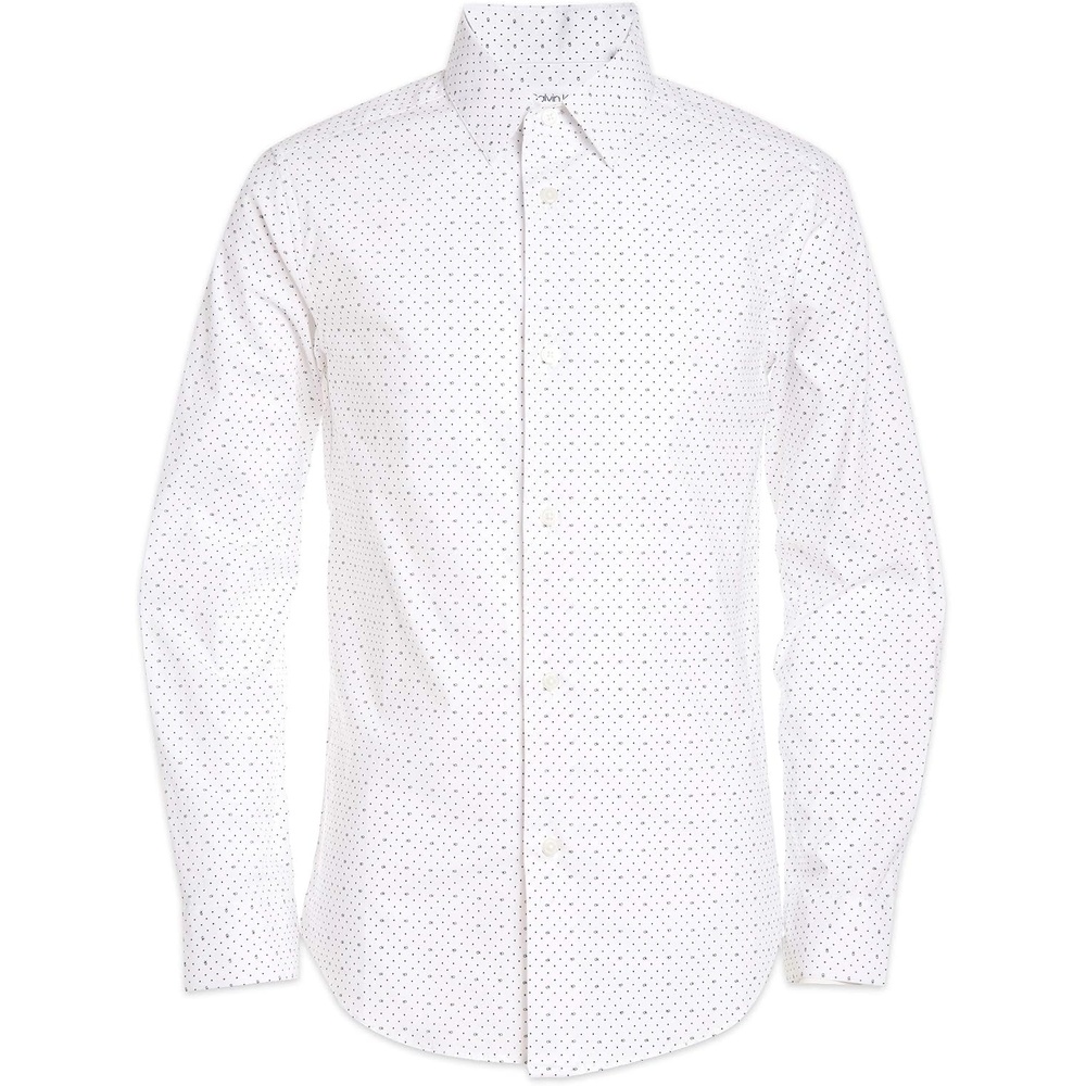 image:imageCalvin Klein Boys Long Sleeve Patterned Dress Shirt ButtonDown Style with Cuffs amp Shirttail HemLogo White