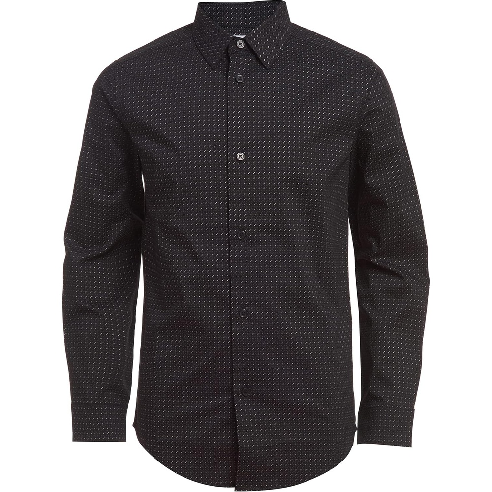 image:imageCalvin Klein Boys Long Sleeve Patterned Dress Shirt ButtonDown Style with Cuffs amp Shirttail HemMetallic Black
