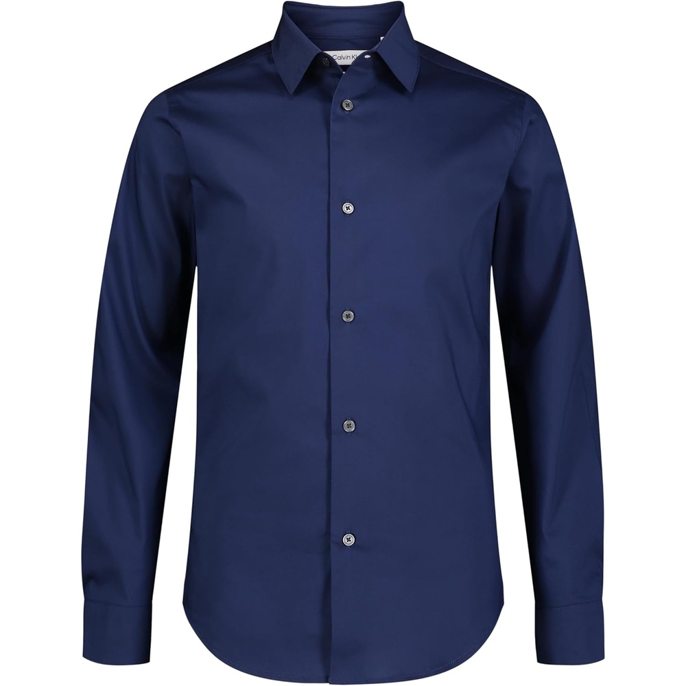 image:imageCalvin Klein Boys Long Sleeve Slim Fit Dress Shirt ButtonDown Style with Cuffs amp Shirttail HemBlue