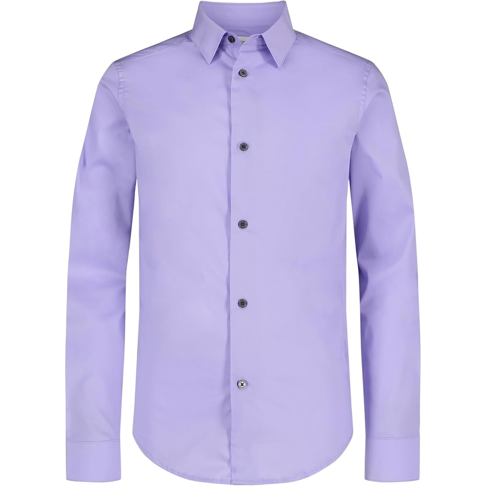 image:imageCalvin Klein Boys Long Sleeve Slim Fit Dress Shirt ButtonDown Style with Cuffs amp Shirttail HemLilac
