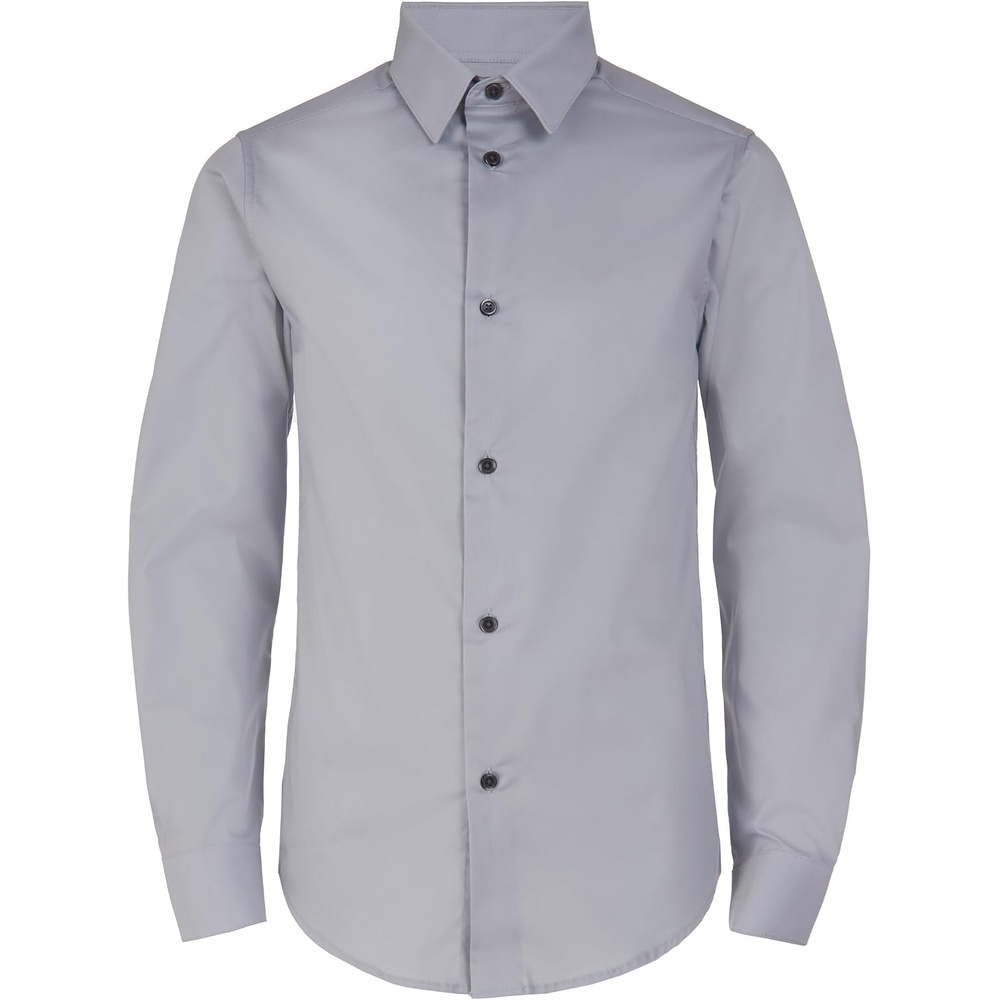 image:imageCalvin Klein Boys Long Sleeve Slim Fit Dress Shirt ButtonDown Style with Cuffs amp Shirttail HemSilver Metal
