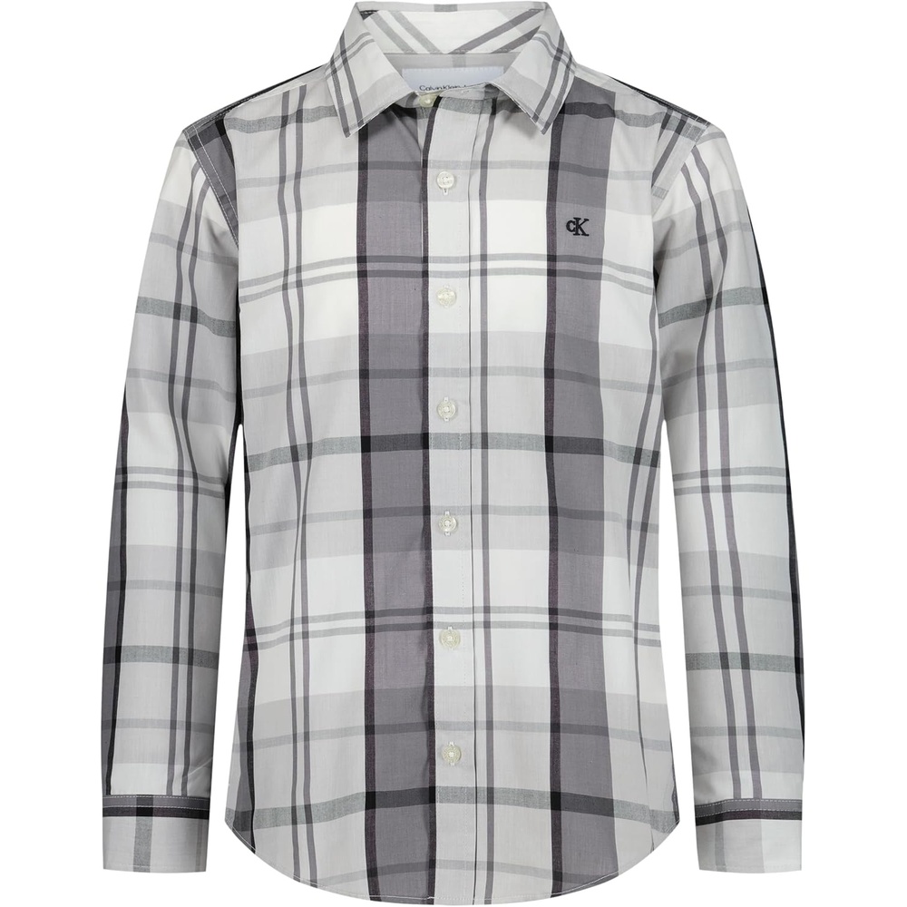 image:imageCalvin Klein Boys Long Sleeve Woven ButtonDown ShirtAlloy Bold Plaid