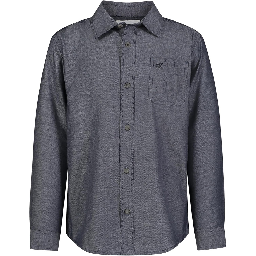 image:imageCalvin Klein Boys Long Sleeve Woven ButtonDown ShirtDark Sapphire Herringbone
