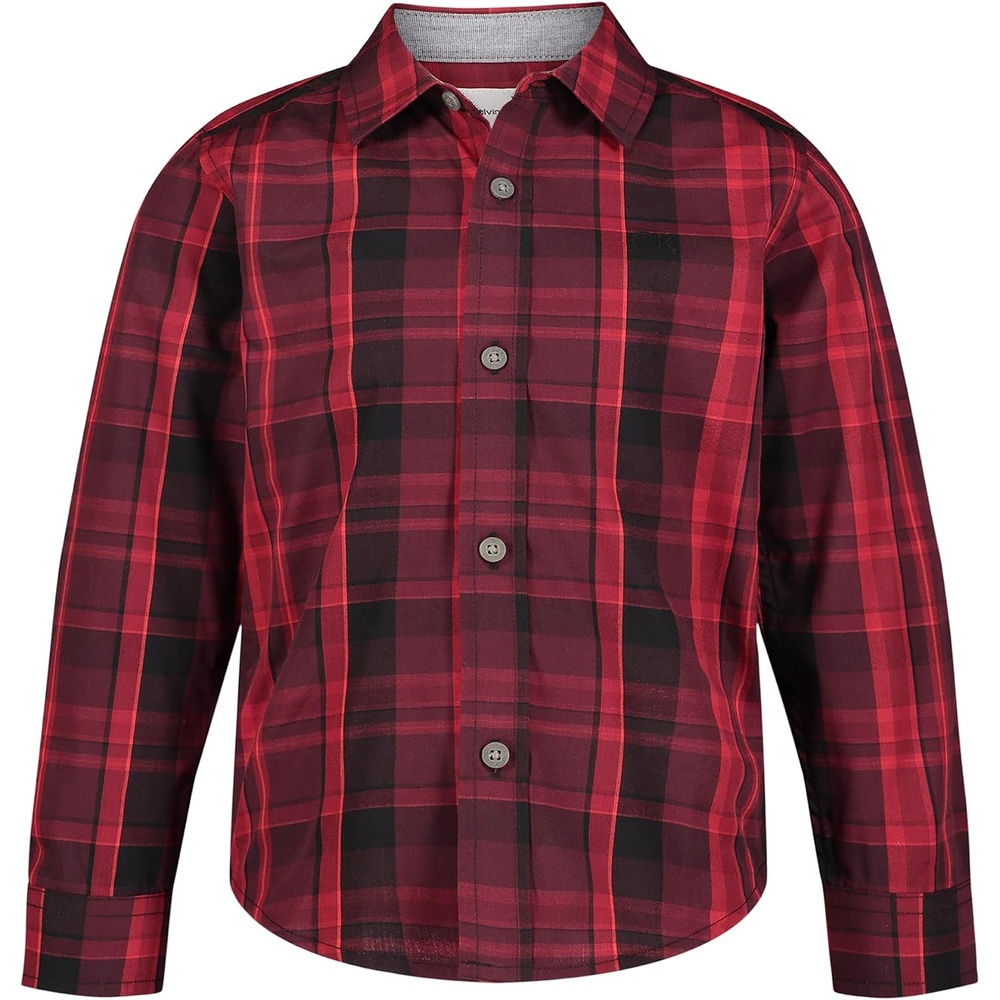 image:imageCalvin Klein Boys Long Sleeve Woven ButtonDown ShirtRed Carpet Plaid