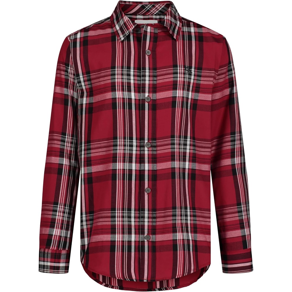 image:imageCalvin Klein Boys Long Sleeve Woven ButtonDown ShirtRed Dahlia Plaid