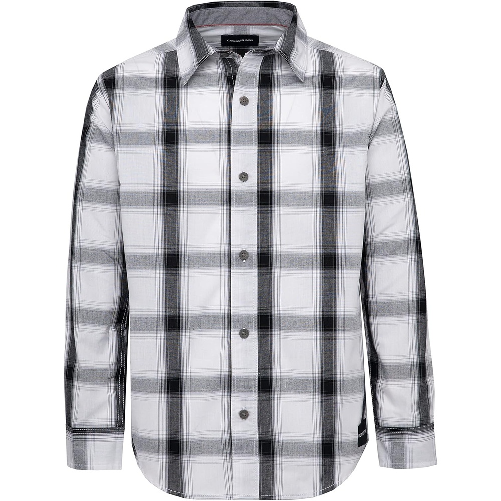 image:imageCalvin Klein Boys Long Sleeve Woven ButtonDown ShirtWindowpane Fade White Eb09