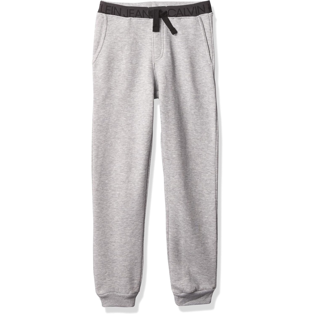 image:imageCalvin Klein Boys Pullon Legacy Fleece Jogger Sweatpants Drawstring ClosureLight Grey Heather Dc01