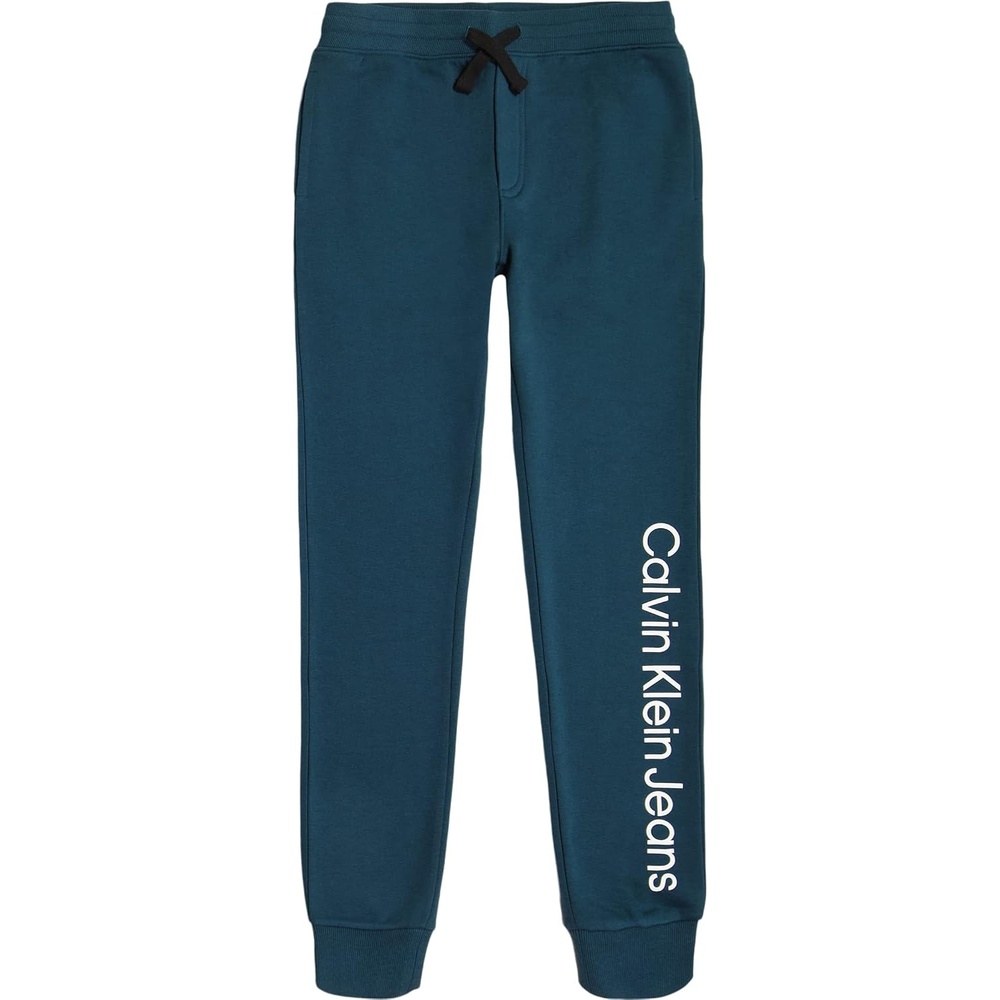 image:imageCalvin Klein Boys Pullon Legacy Fleece Jogger Sweatpants Drawstring ClosureVertical Logo Deep Cyan Fc17