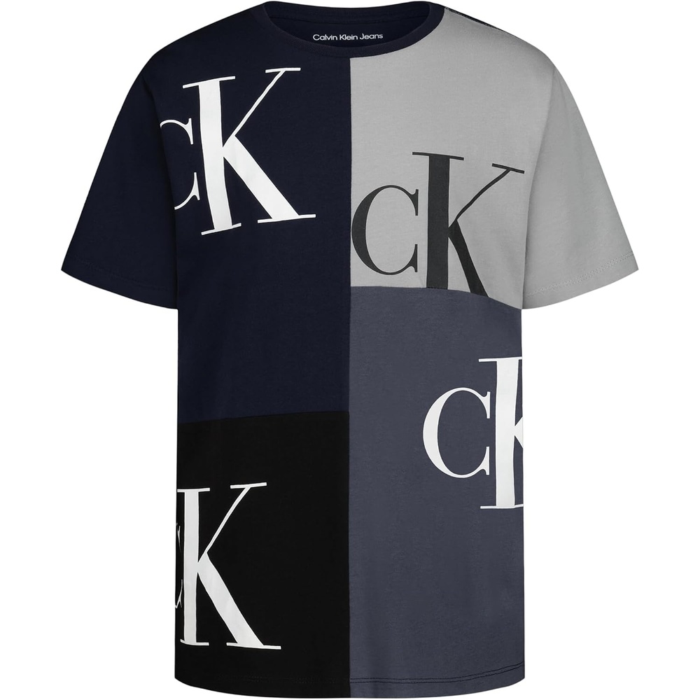image:imageCalvin Klein Boys Short Sleeve Fashion Print Crew Neck TShirt Comfortable Relaxed FitBlock Party Dark Sapphire