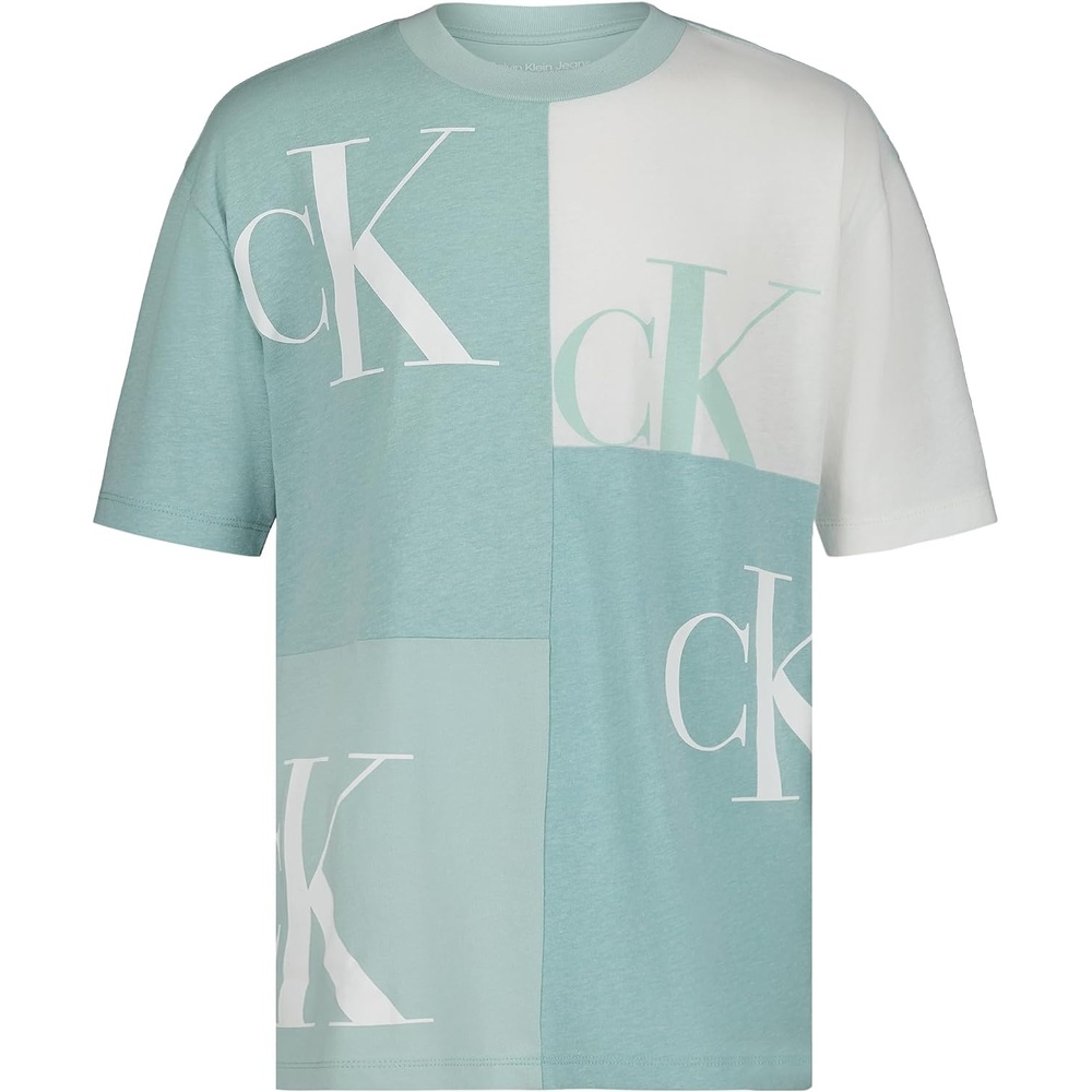 image:imageCalvin Klein Boys Short Sleeve Fashion Print Crew Neck TShirt Comfortable Relaxed FitBlock Party Lt Sage Heather