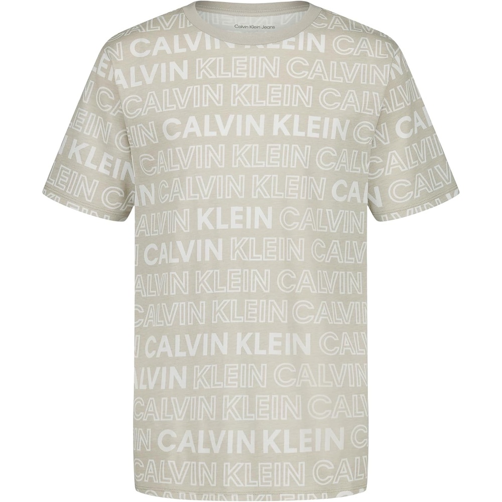 image:imageCalvin Klein Boys Short Sleeve Fashion Print Crew Neck TShirt Comfortable Relaxed FitCk Allover Peyote