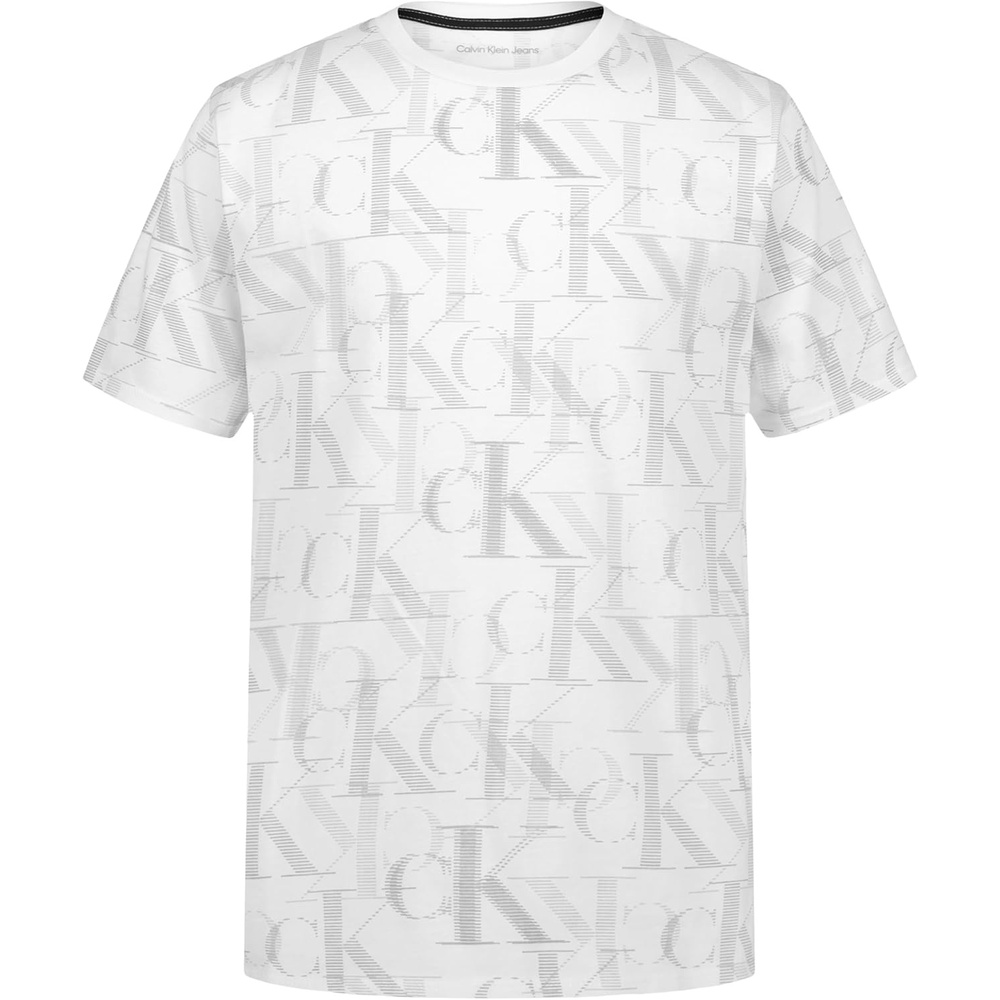 image:imageCalvin Klein Boys Short Sleeve Fashion Print Crew Neck TShirt Comfortable Relaxed FitDynamic Aop White