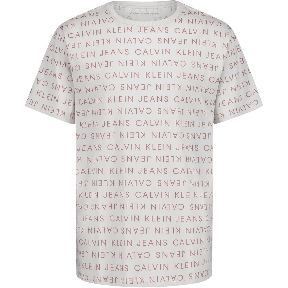 image:imageCalvin Klein Boys Short Sleeve Fashion Print Crew Neck TShirt Comfortable Relaxed FitWord Aop Wind Chime