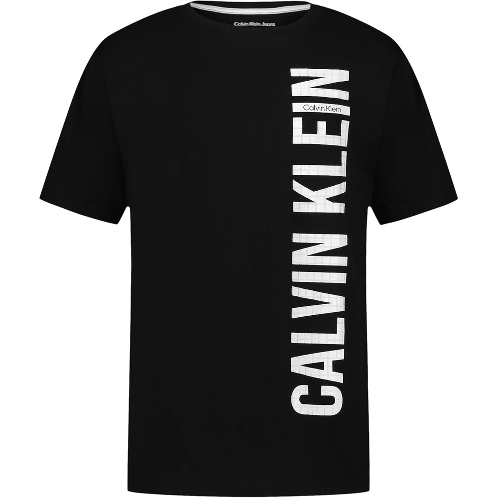 image:imageCalvin Klein Boys Short Sleeve Graphic Crew Neck TShirt Comfortable Relaxed FitBold Vertical Black