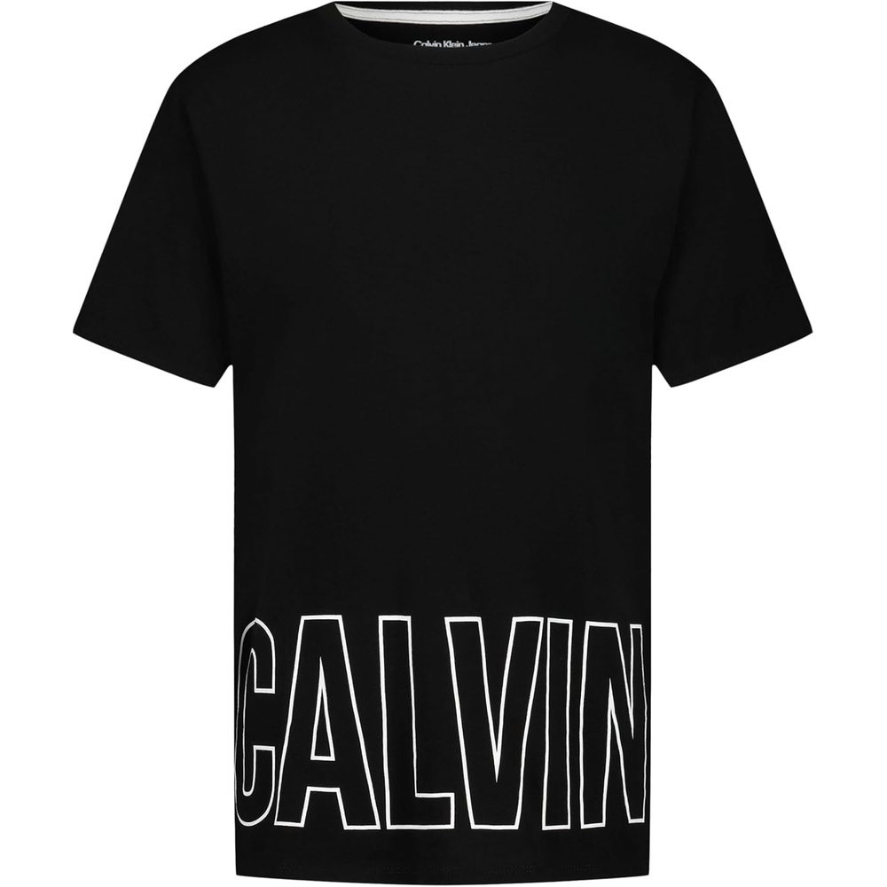 image:imageCalvin Klein Boys Short Sleeve Graphic Crew Neck TShirt Comfortable Relaxed FitBorder Logo Black
