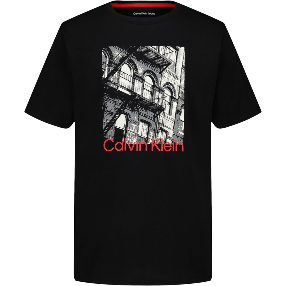 image:imageCalvin Klein Boys Short Sleeve Graphic Crew Neck TShirt Comfortable Relaxed FitCity Print BlackRed