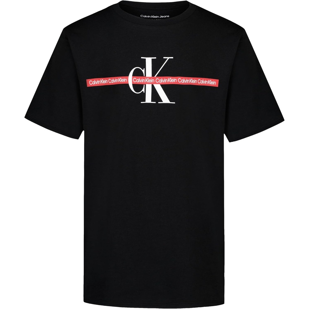 image:imageCalvin Klein Boys Short Sleeve Graphic Crew Neck TShirt Comfortable Relaxed FitCk Tape Logo Black
