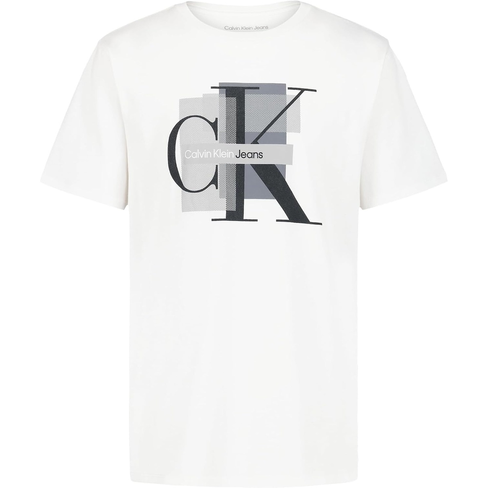 image:imageCalvin Klein Boys Short Sleeve Graphic Crew Neck TShirt Comfortable Relaxed FitMesh Boxes White