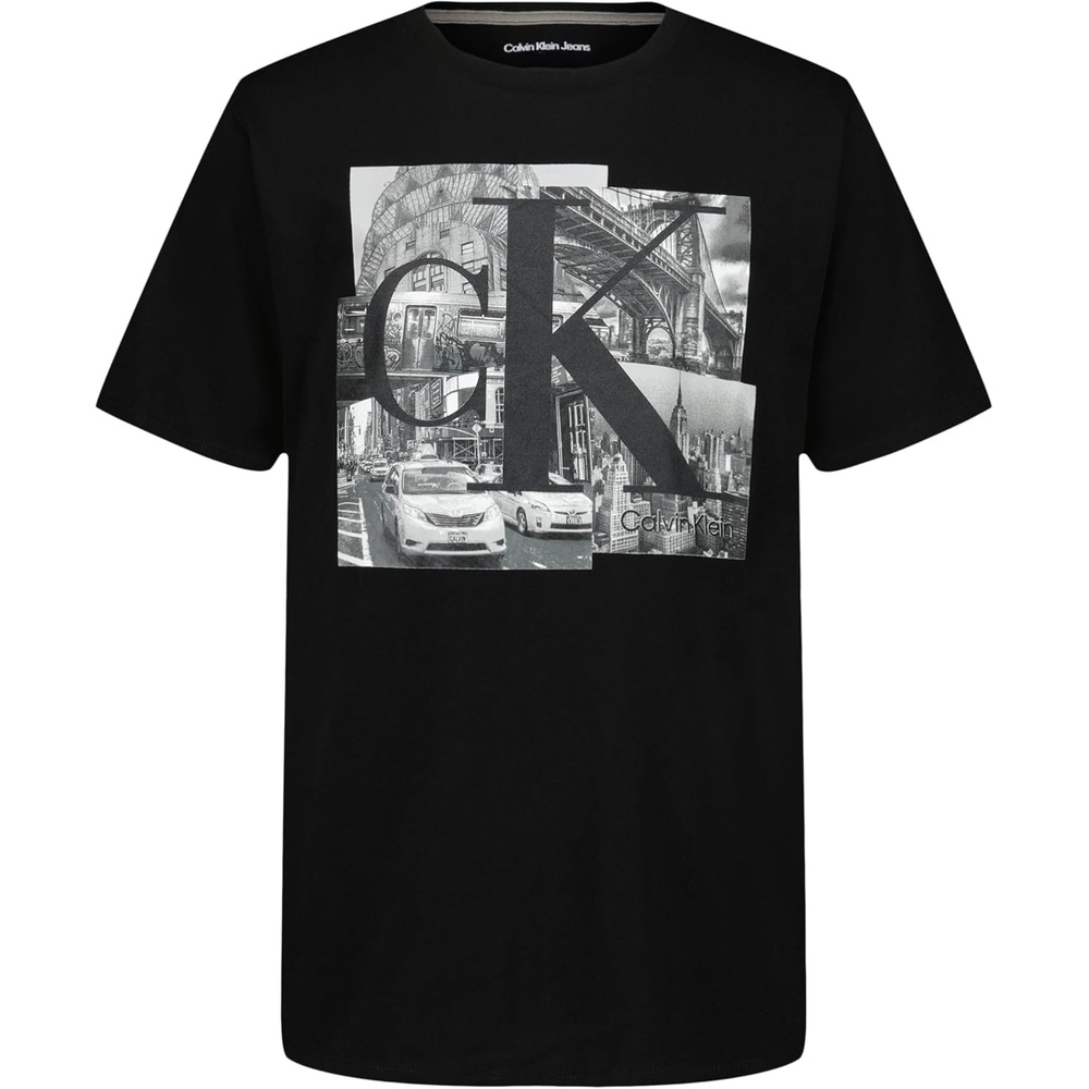 image:imageCalvin Klein Boys Short Sleeve Graphic Crew Neck TShirt Comfortable Relaxed FitPhoto Collage Black