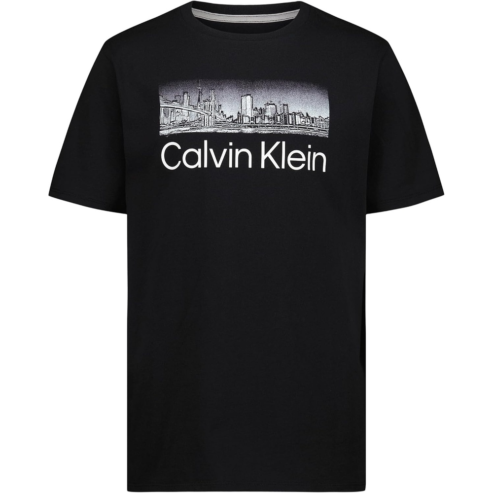 image:imageCalvin Klein Boys Short Sleeve Graphic Crew Neck TShirt Comfortable Relaxed FitSkyline Black