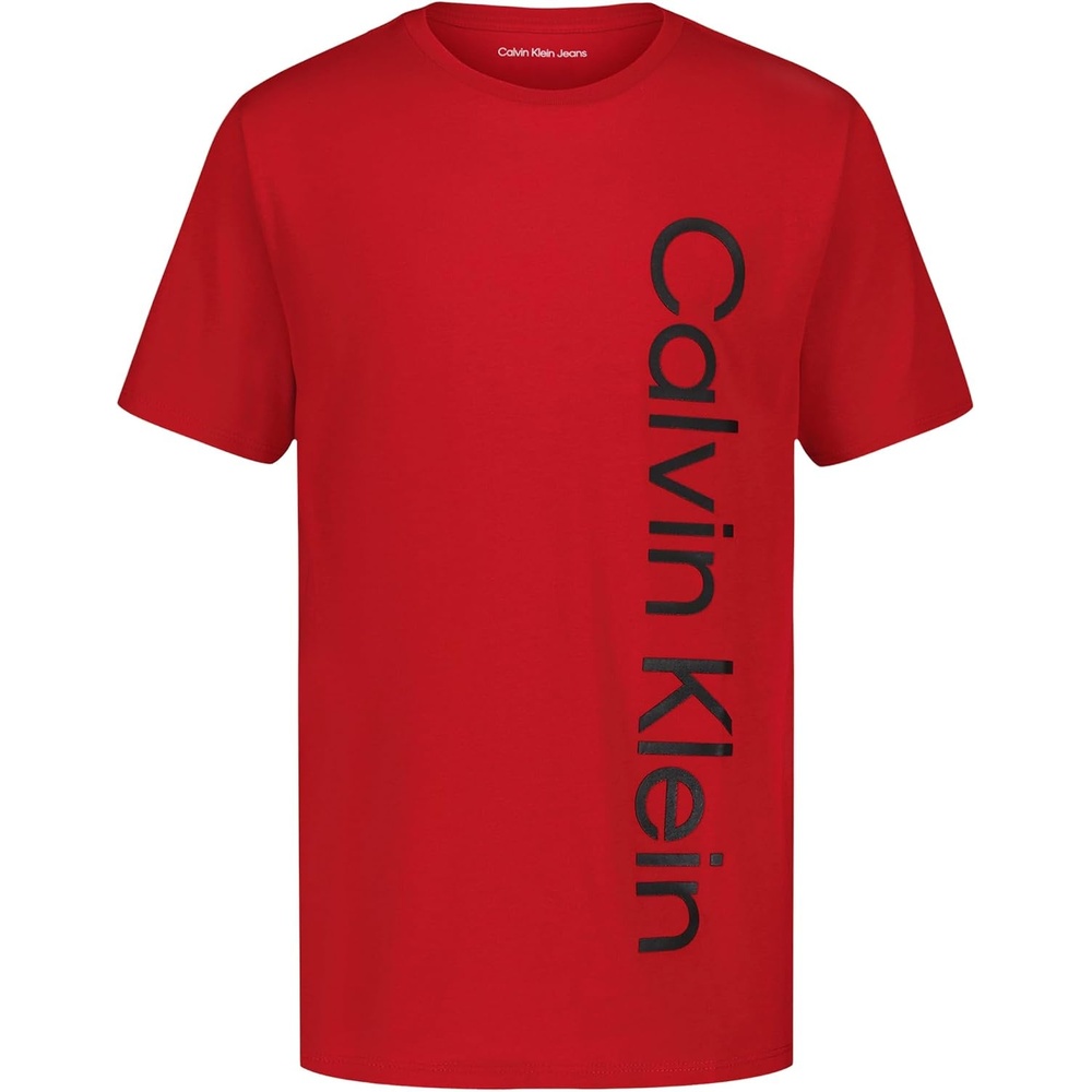 image:imageCalvin Klein Boys Short Sleeve Graphic Crew Neck TShirt Comfortable Relaxed FitStraight Up Racing Red