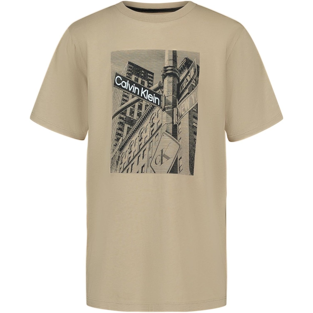 image:imageCalvin Klein Boys Short Sleeve Graphic Crew Neck TShirt Comfortable Relaxed FitStreet White Pepper