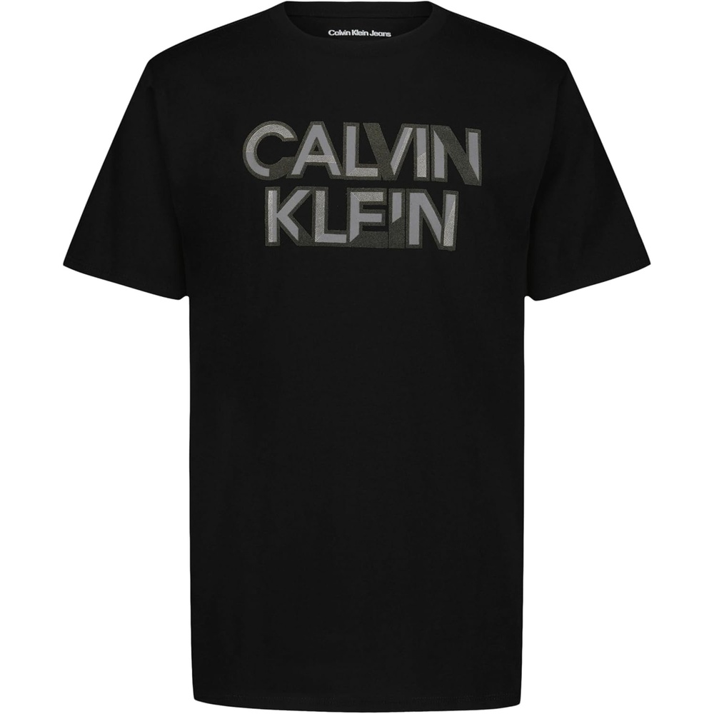 image:imageCalvin Klein Boys Short Sleeve Graphic Crew Neck TShirt Comfortable Relaxed FitTonal Texture Black