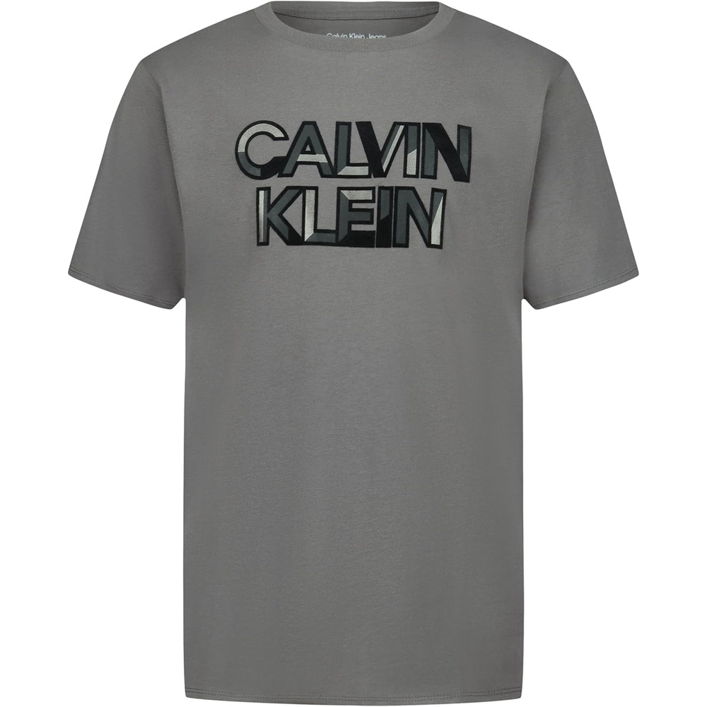 image:imageCalvin Klein Boys Short Sleeve Graphic Crew Neck TShirt Comfortable Relaxed FitTonal Texture Castlerock