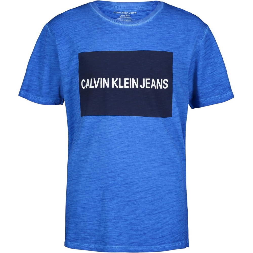 image:imageCalvin Klein Boys Short Sleeve Graphic Crew Neck TShirt Comfortable Relaxed FitWashed Prince Blue