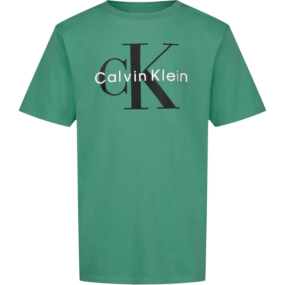 image:imageCalvin Klein Boys Short Sleeve Logo Crew Neck TShirt Soft Comfortable Relaxed FitCk Beryl Green